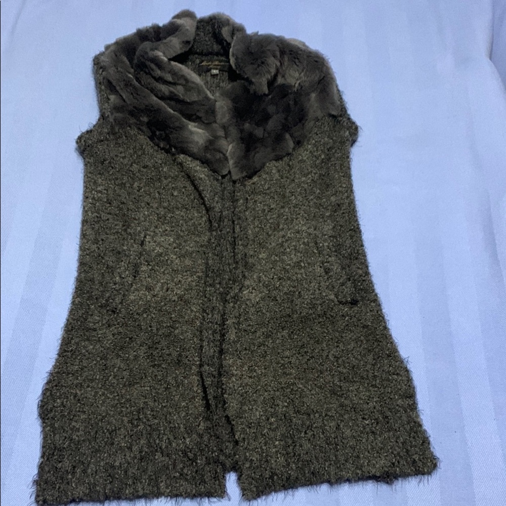 Linda Richards Gray Rabbit Fur & Wool Vest